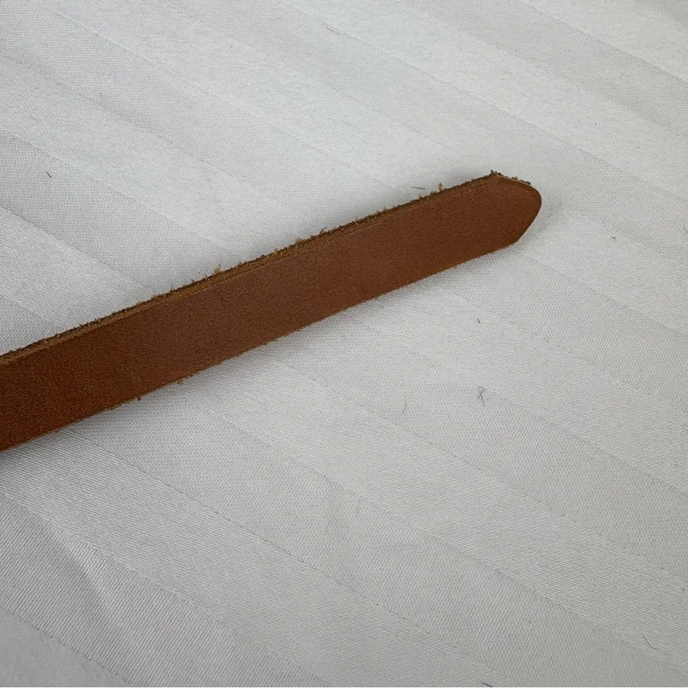 Light Brown Tan Leather Belt Goldtone Silvertone Studded Skinny Belt‎ Bohemian